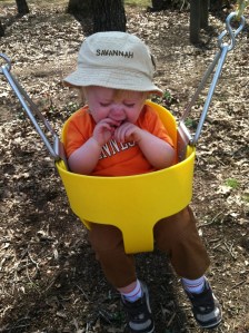 Even though we swung for a while, this is his reaction to no more swinging.